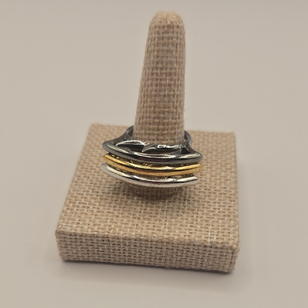 Silver and Gold Leaf Stacking Rings - Picture 2 of 3